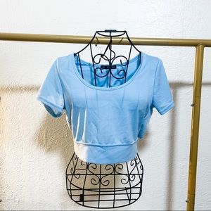 Med - Blue athletic crop top with cute back